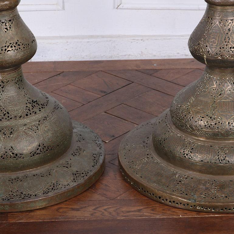 Repoussé Late 19th Century Hammered and Pierce-Carved  Brass Syrian/Moroccan Floor Lamps