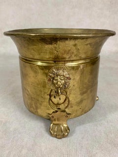 Late 19th Century Hammered Brass Lion Head Jardiniere