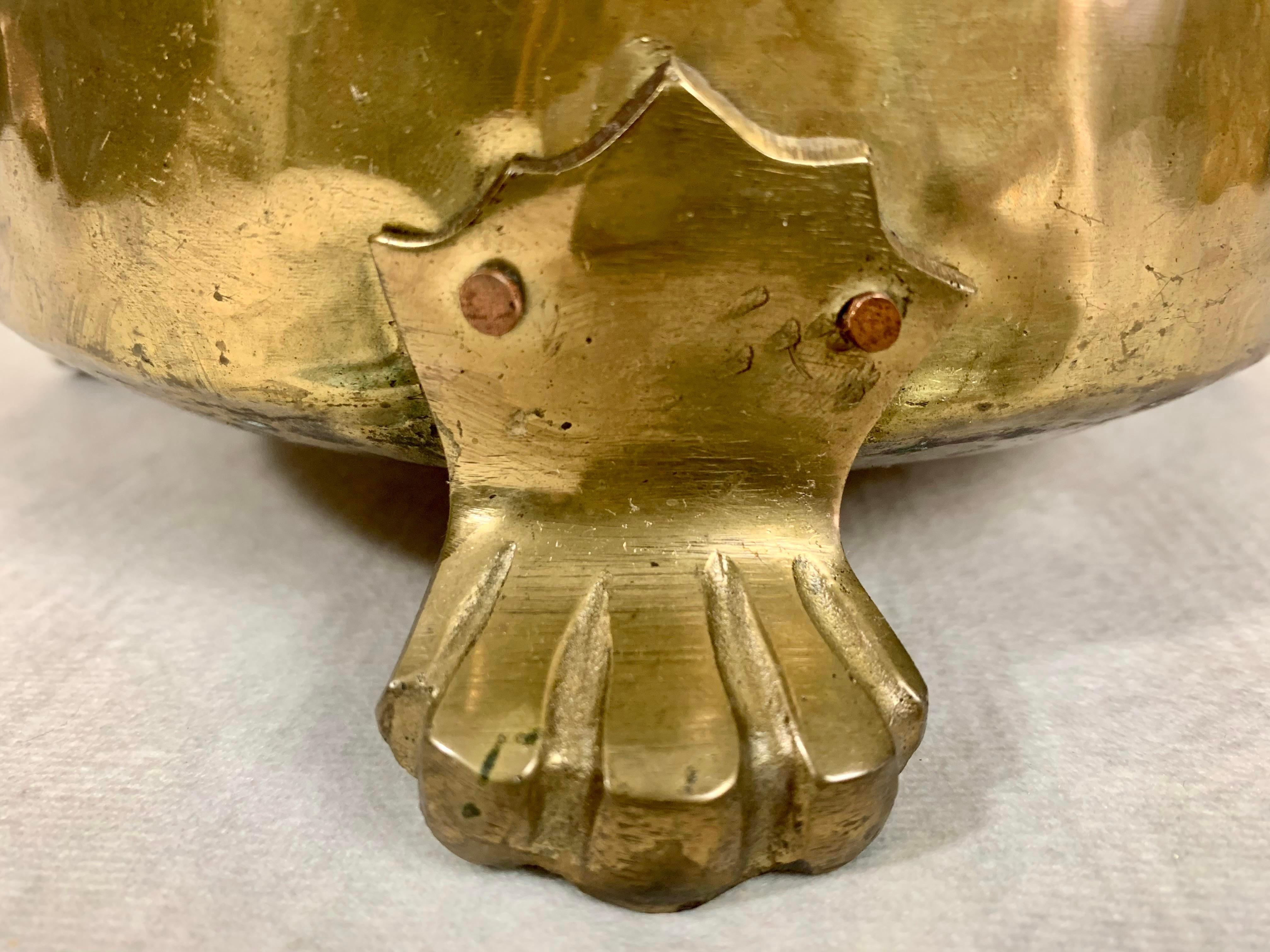 Late 19th Century Hammered Brass Lion Head Jardiniere For Sale 2