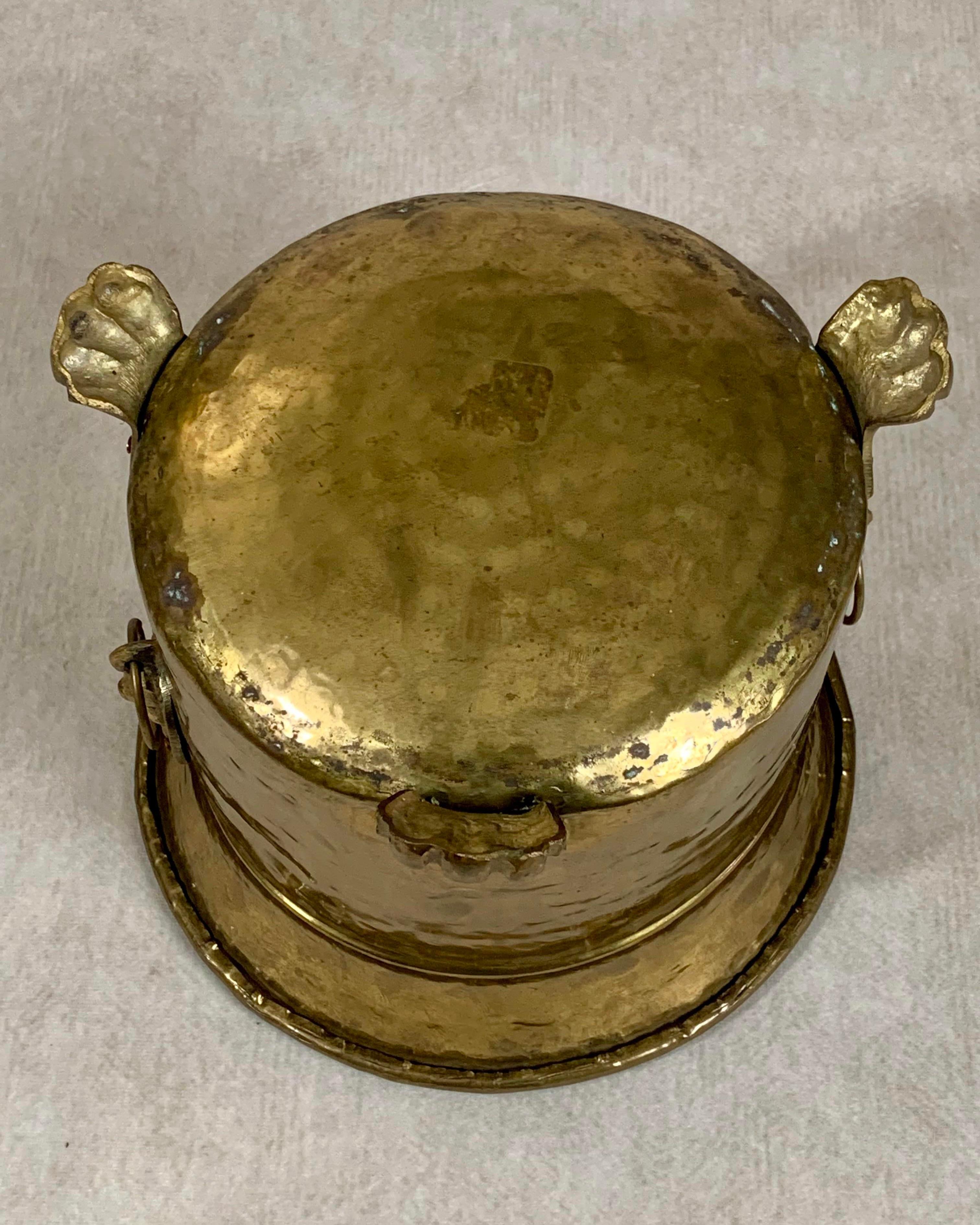 Late 19th Century Hammered Brass Lion Head Jardiniere For Sale 4