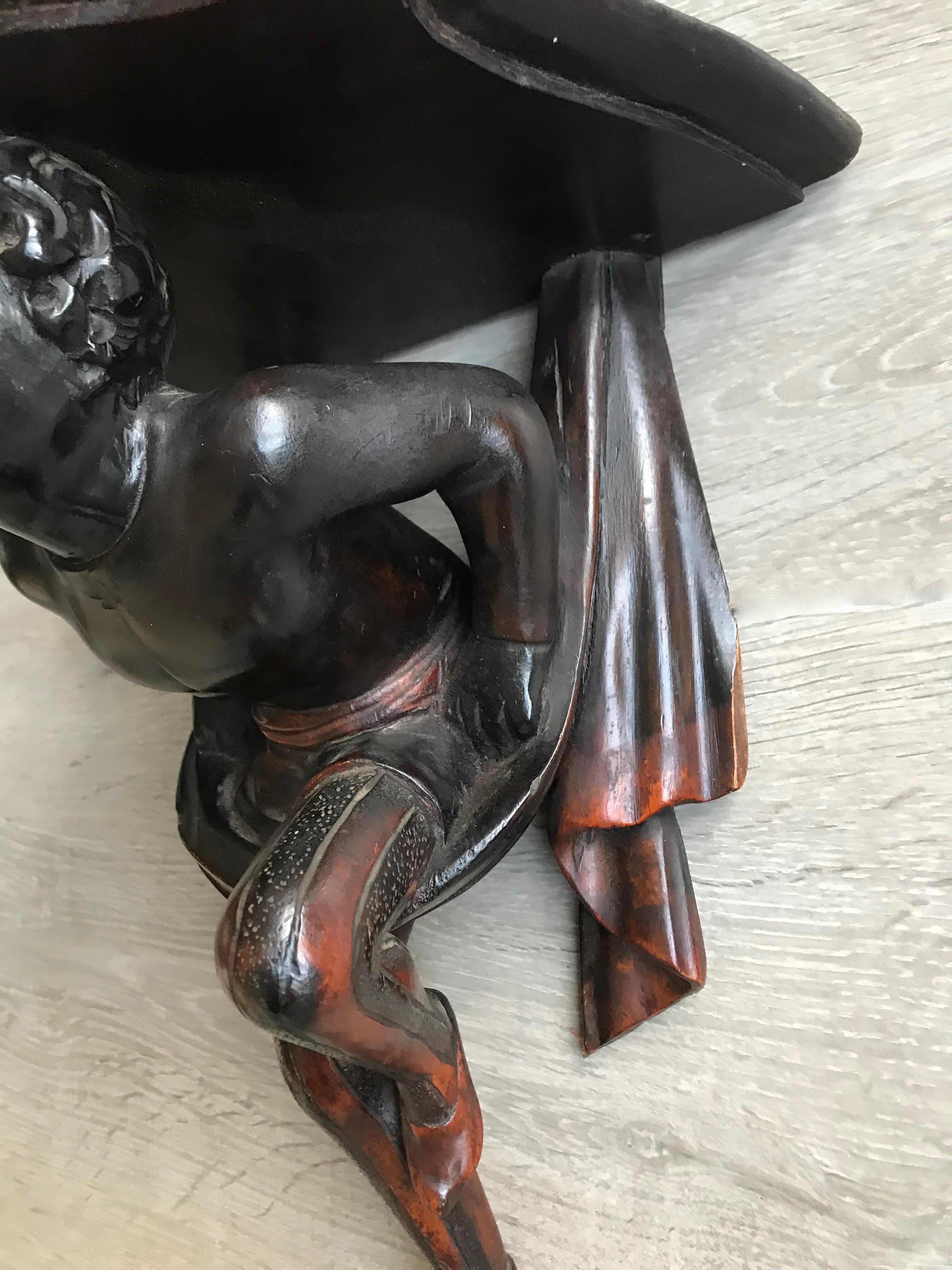 Late 19th Century Hand Carved and Ebonized Venetian Boy Sculpture Wall Bracket 3
