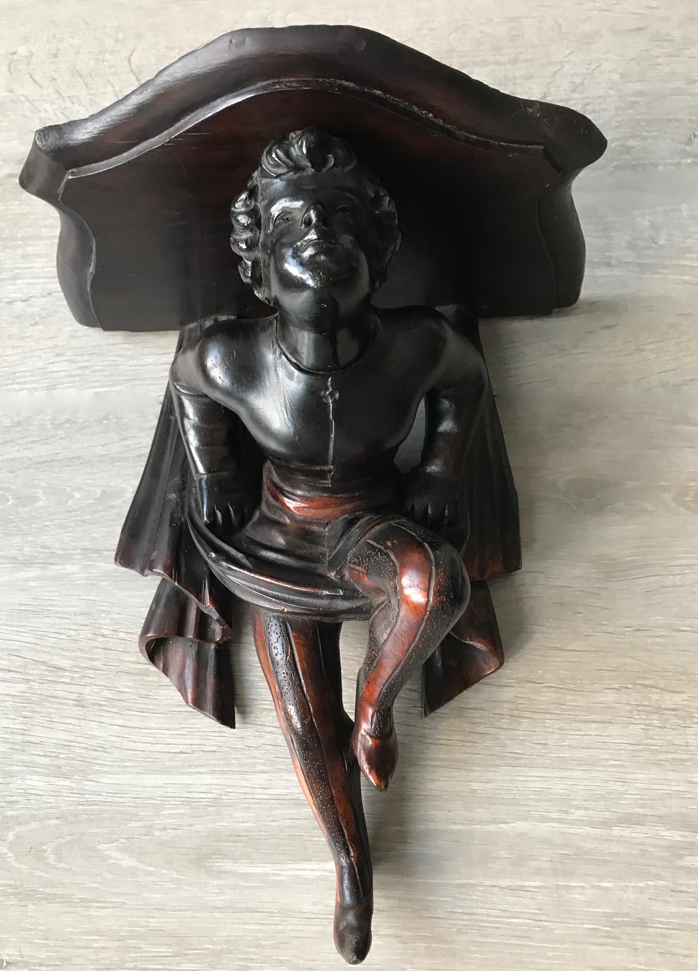 Late 19th Century Hand Carved and Ebonized Venetian Boy Sculpture Wall Bracket 4