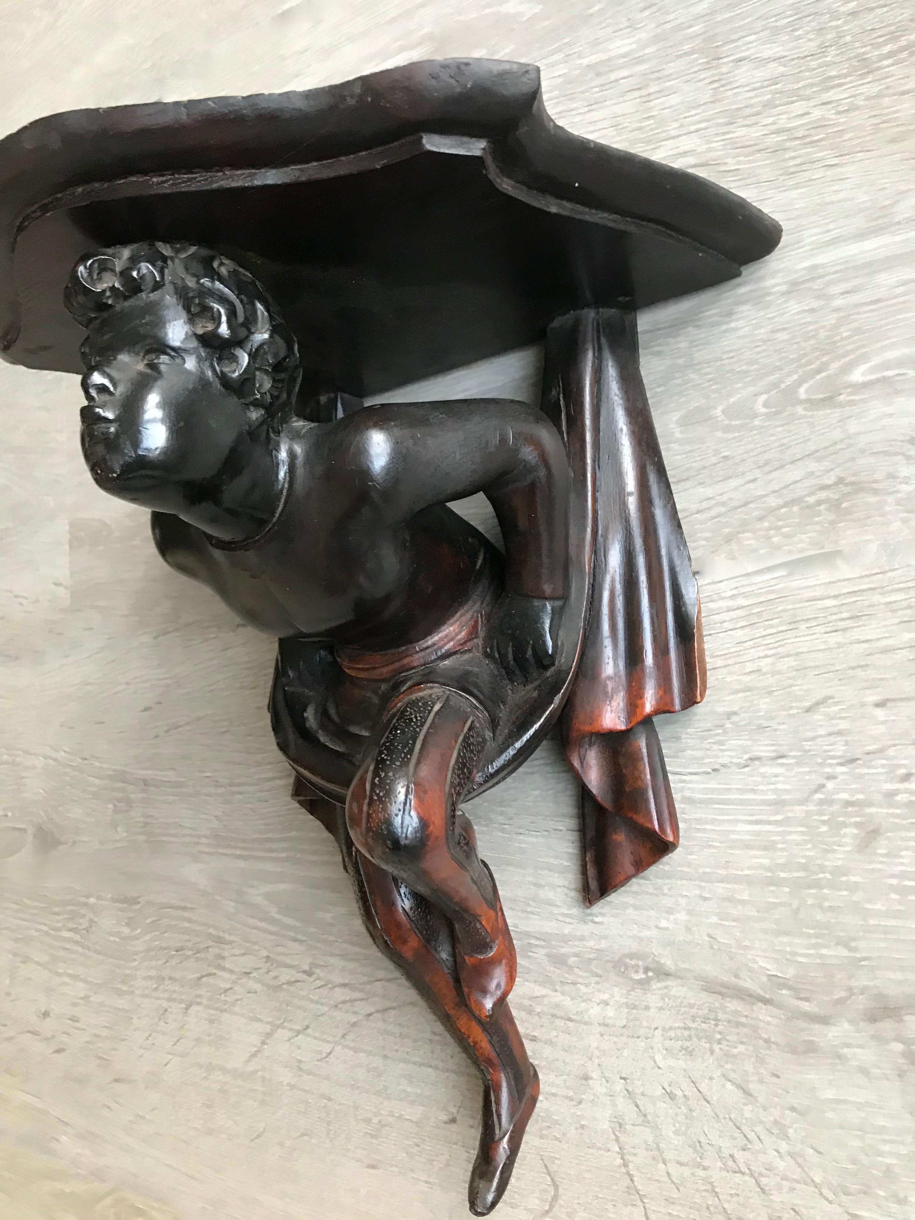 All handcrafted and great looking Italian antique.

This Italian made wall bracket is a Fine example of the Venetian craftsmanship from the late 19th century. We all know the grand history of Italian painting, sculpting and master wood carving and