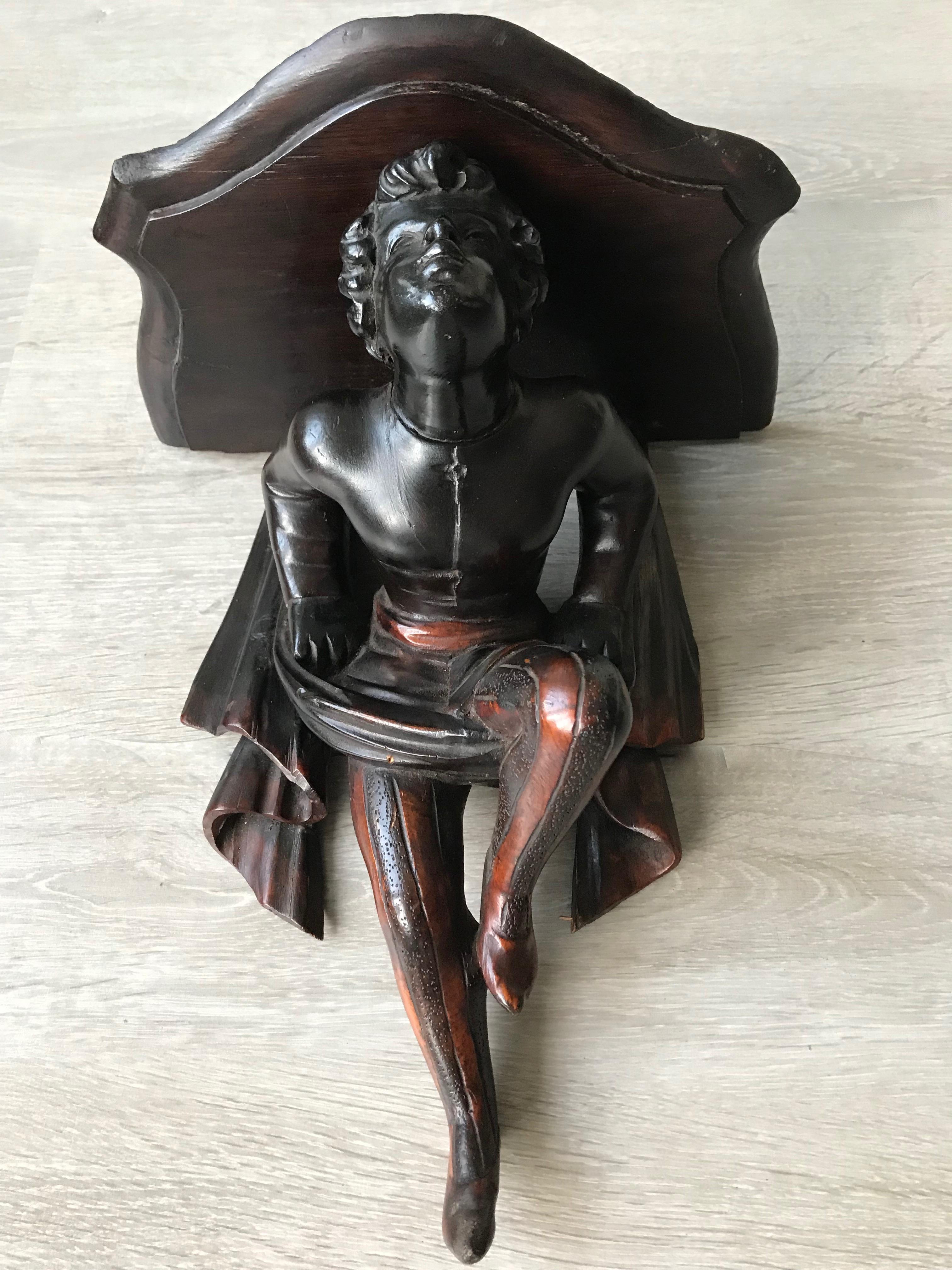 Late 19th Century Hand Carved and Ebonized Venetian Boy Sculpture Wall Bracket 2