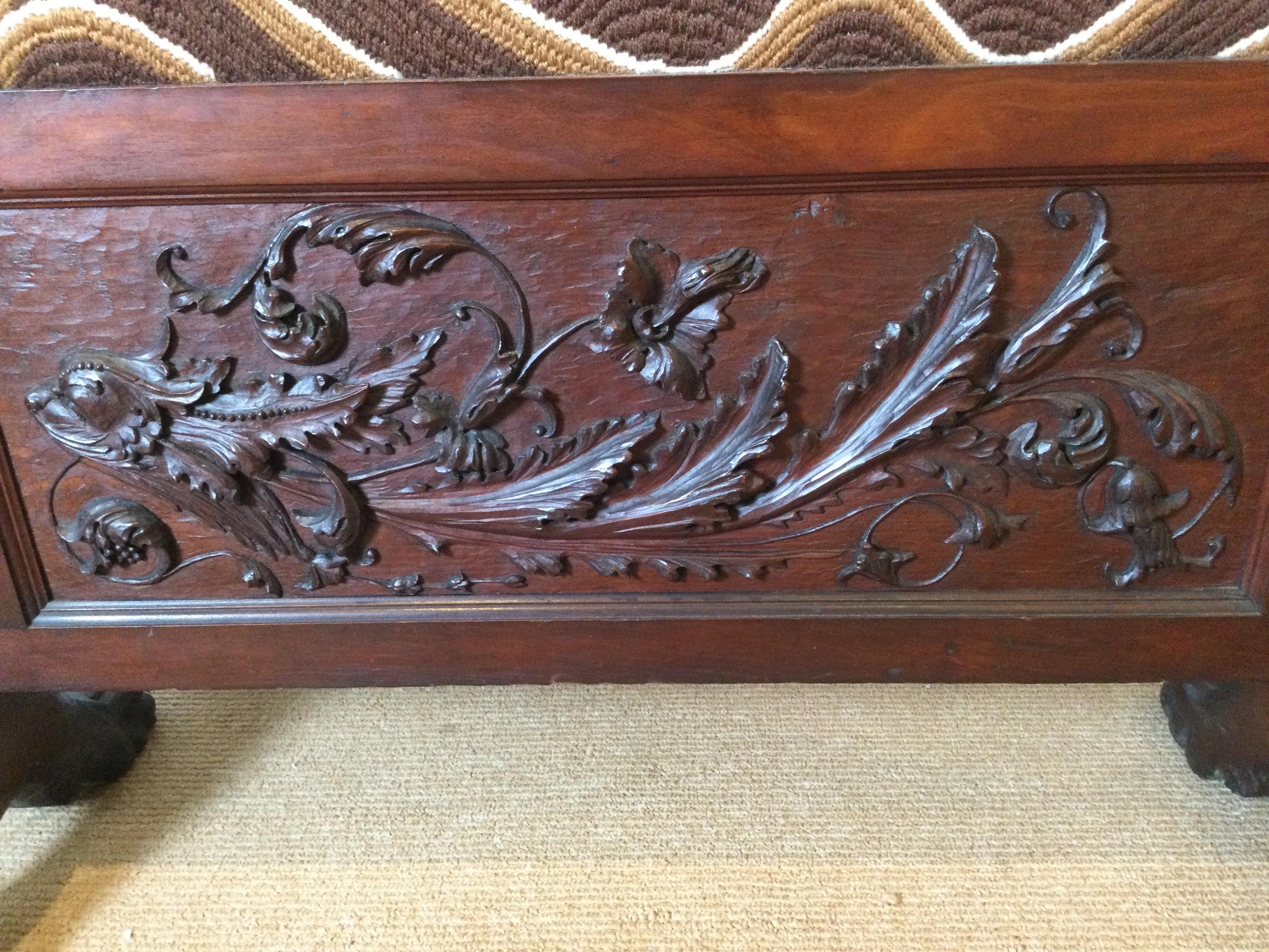 Late 19th Century Hand Carved Fire Screen with Needlepoint Dragon Motif For Sale 1