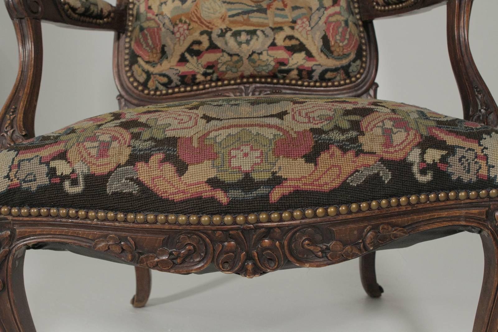 Late 19th Century Hand-Carved French Armchair with Needlepoint Tapestry 5