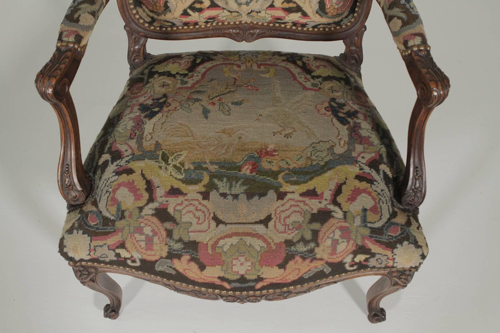 Late 19th Century Hand-Carved French Armchair with Needlepoint Tapestry 6