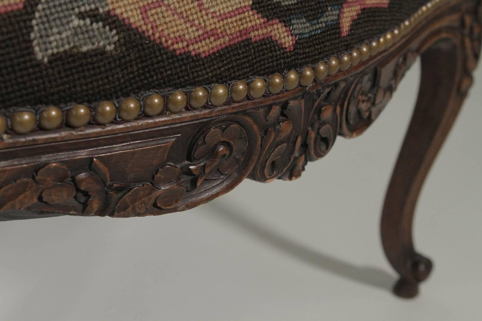 Late 19th Century Hand-Carved French Armchair with Needlepoint Tapestry 2