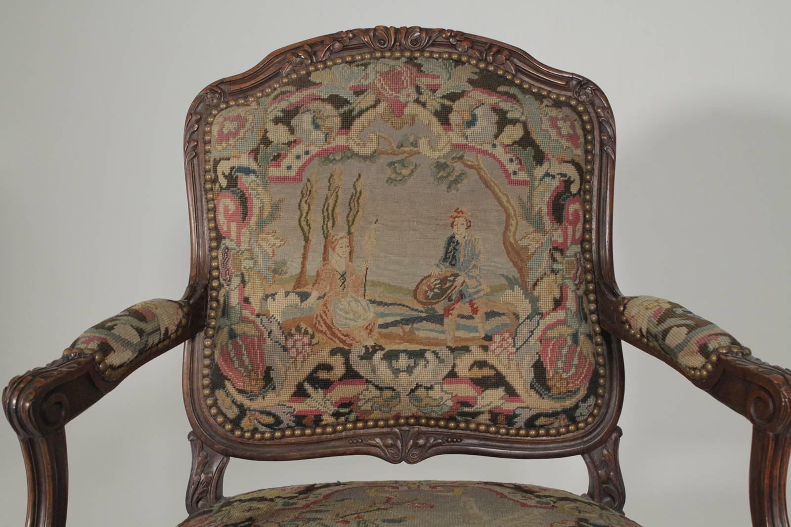 Late 19th Century Hand-Carved French Armchair with Needlepoint Tapestry 4