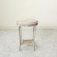 Late 19th Century Hand Carved Painted Louis XV Style Side Table, Marble Top