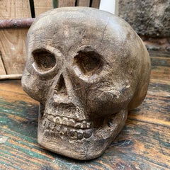 Late 19th Century Hand-Carved Pitch Stone Sicilian Sculpture of a Skull