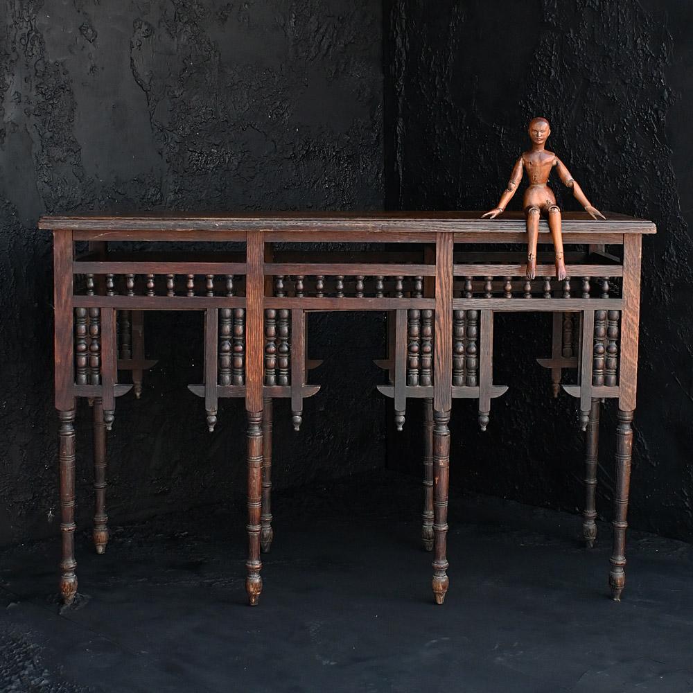 Late 19th century hand carved Syrian side table 

A rare form of hand crafted late 19th century of Syrian origin. The simplicity and detail of this item are very elegant and easily placed. It would make a great statement piece in an elegant hallway