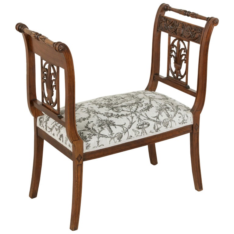 Late 19th Century Hand Carved Walnut French Directoire Banquette