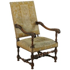 Fauteuil de style Louis XIV en noyer sculpté à la main à l'aiguille, fin du 19e siècle