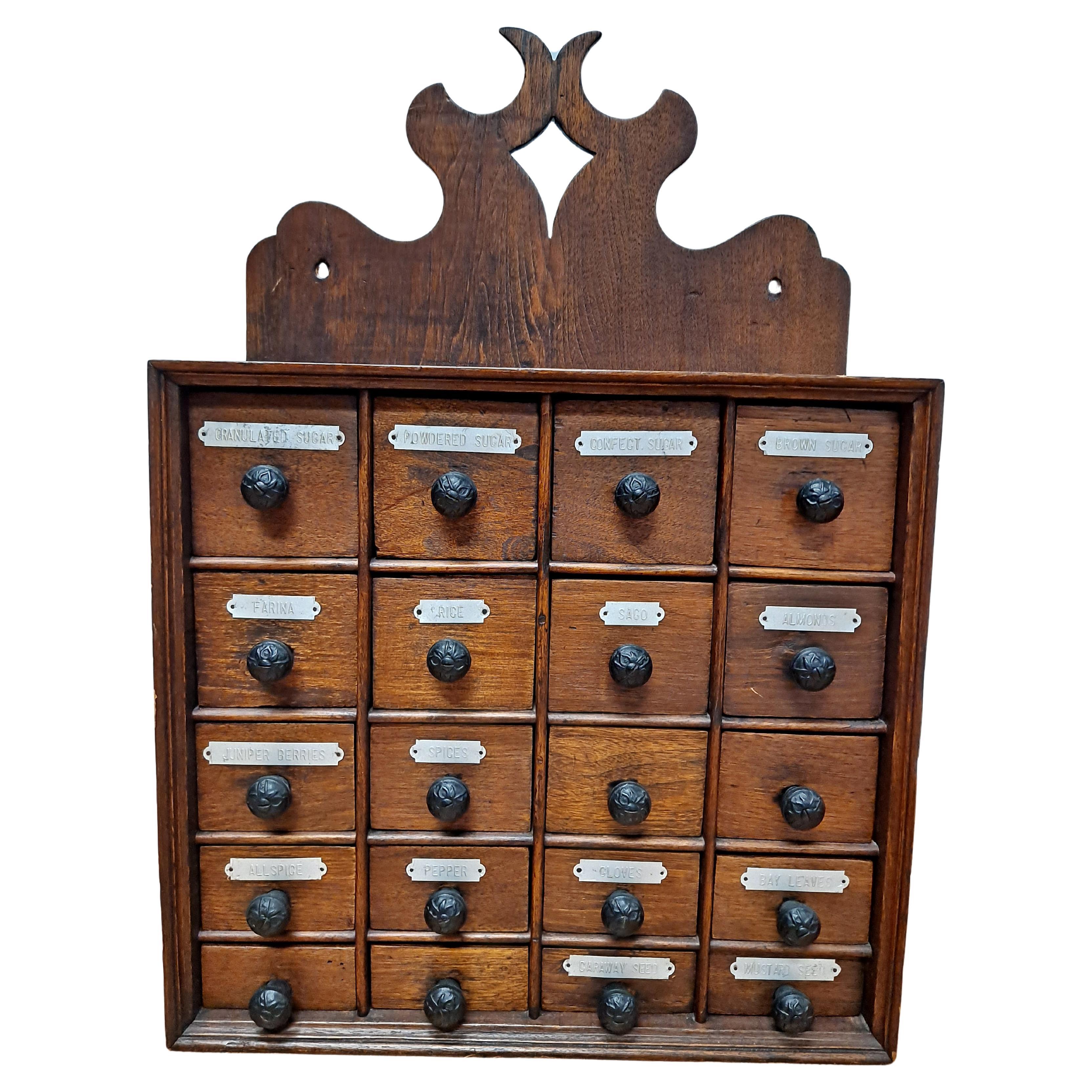 Late 19th Century Hand Carved Walnut Spice Cabinet For Sale