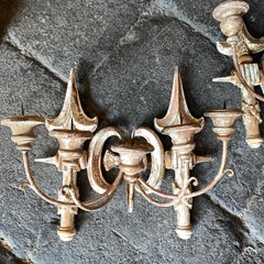 A pair of Late 19th Century Hand-Carved Wood Tuscany Wall Sconces