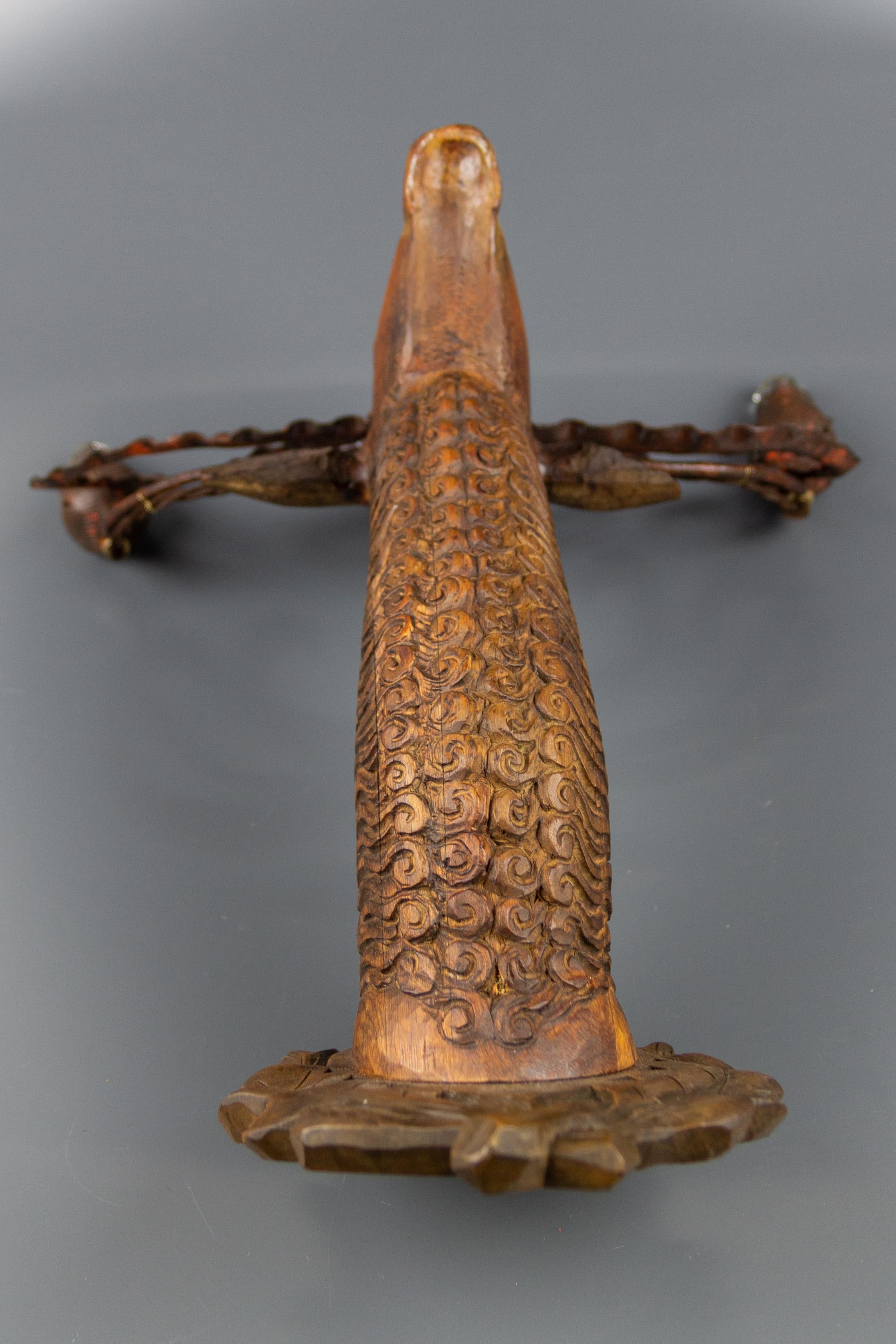 Late 19th Century Hand Carved Wooden Deer Head Three-Light Wall Lamp, Germany 3