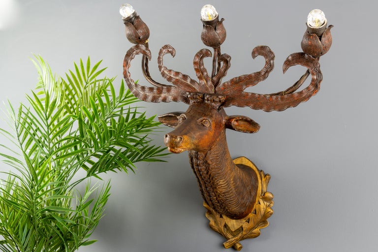 Deer  PAIR SCONCES CRYSTAL WALL LAMP  ART DECO BRONZE HUNTING