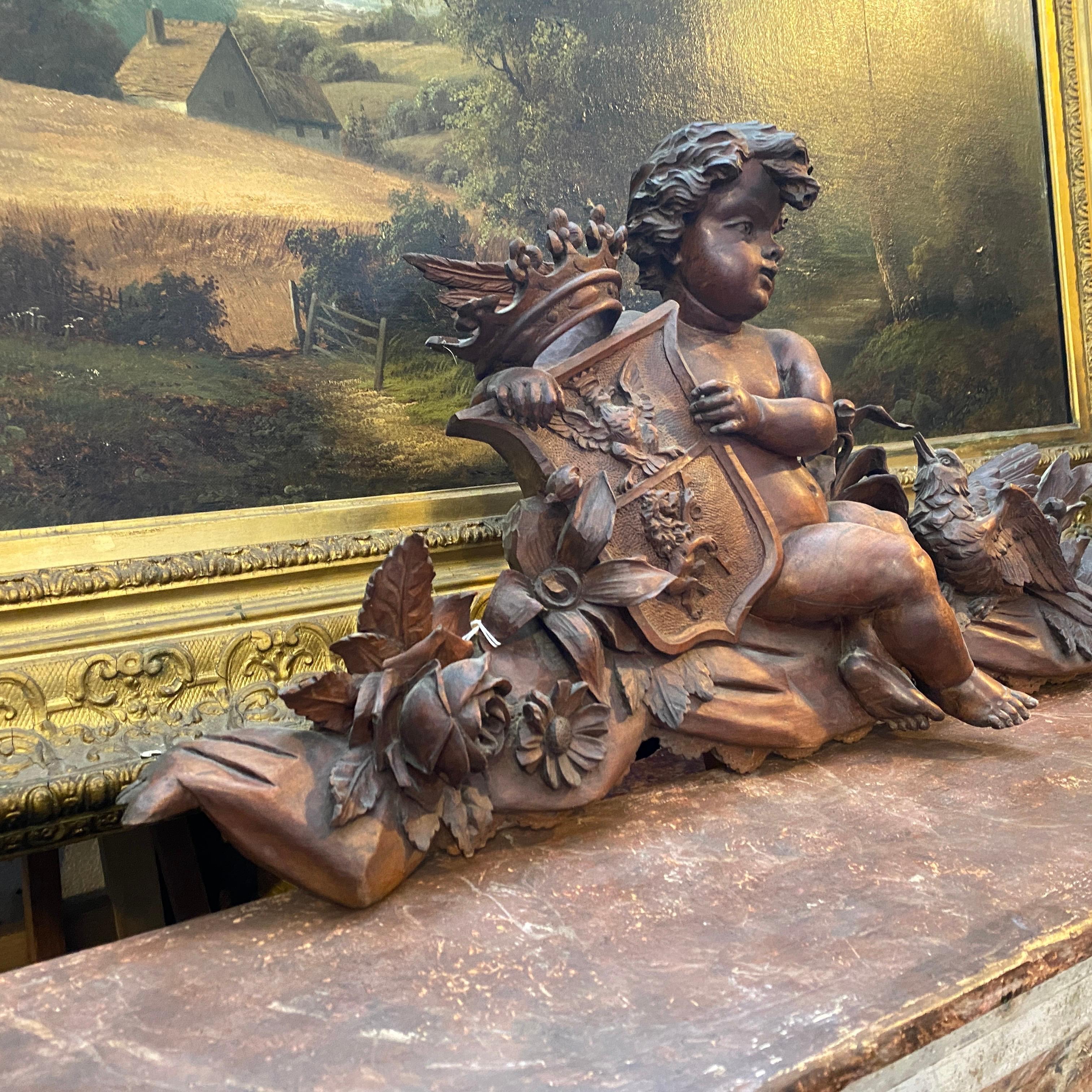 Baroque Late 19th Century Hand Caved Walnut Wood Sicilian Ornament