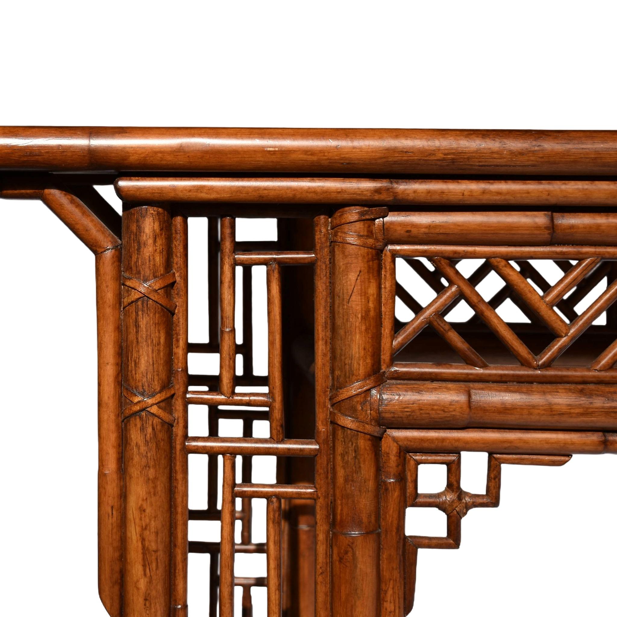 Chinese Late 19th Century Hand-Crafted Bamboo and Leather Console Table For Sale