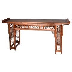 Late 19th Century Hand-Crafted Bamboo and Leather Console Table