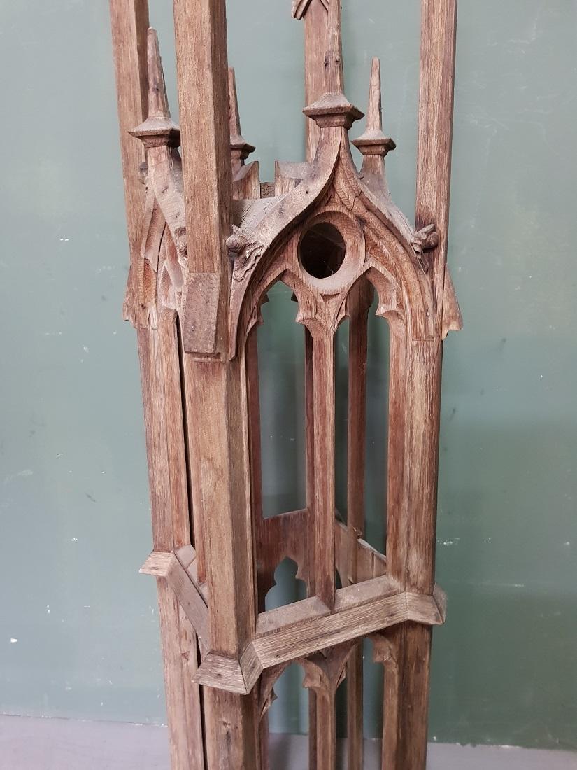 Hand-Crafted Late 19th Century Handcrafted Dutch Oak Gothic Style Tower Model For Sale