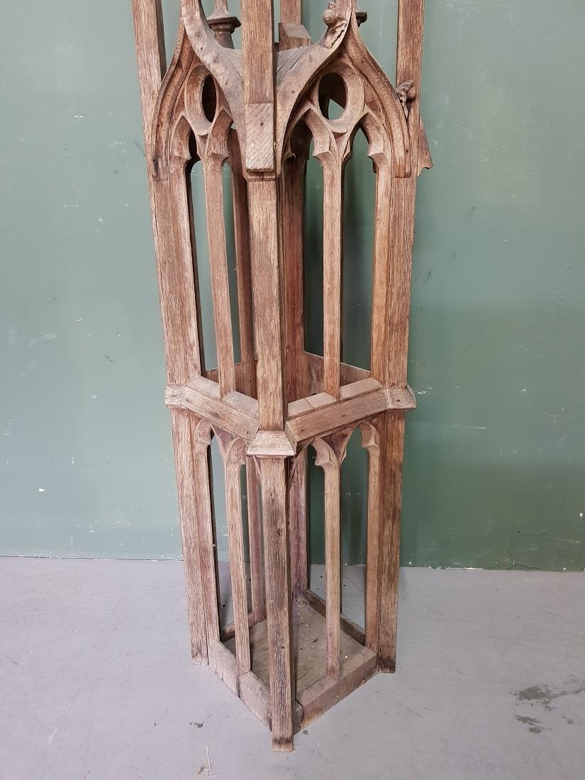 Late 19th Century Handcrafted Dutch Oak Gothic Style Tower Model In Good Condition For Sale In Raalte, NL
