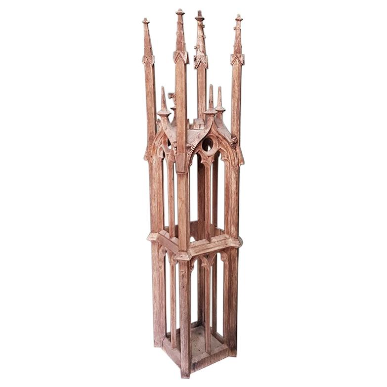 Late 19th Century Handcrafted Dutch Oak Gothic Style Tower Model For Sale