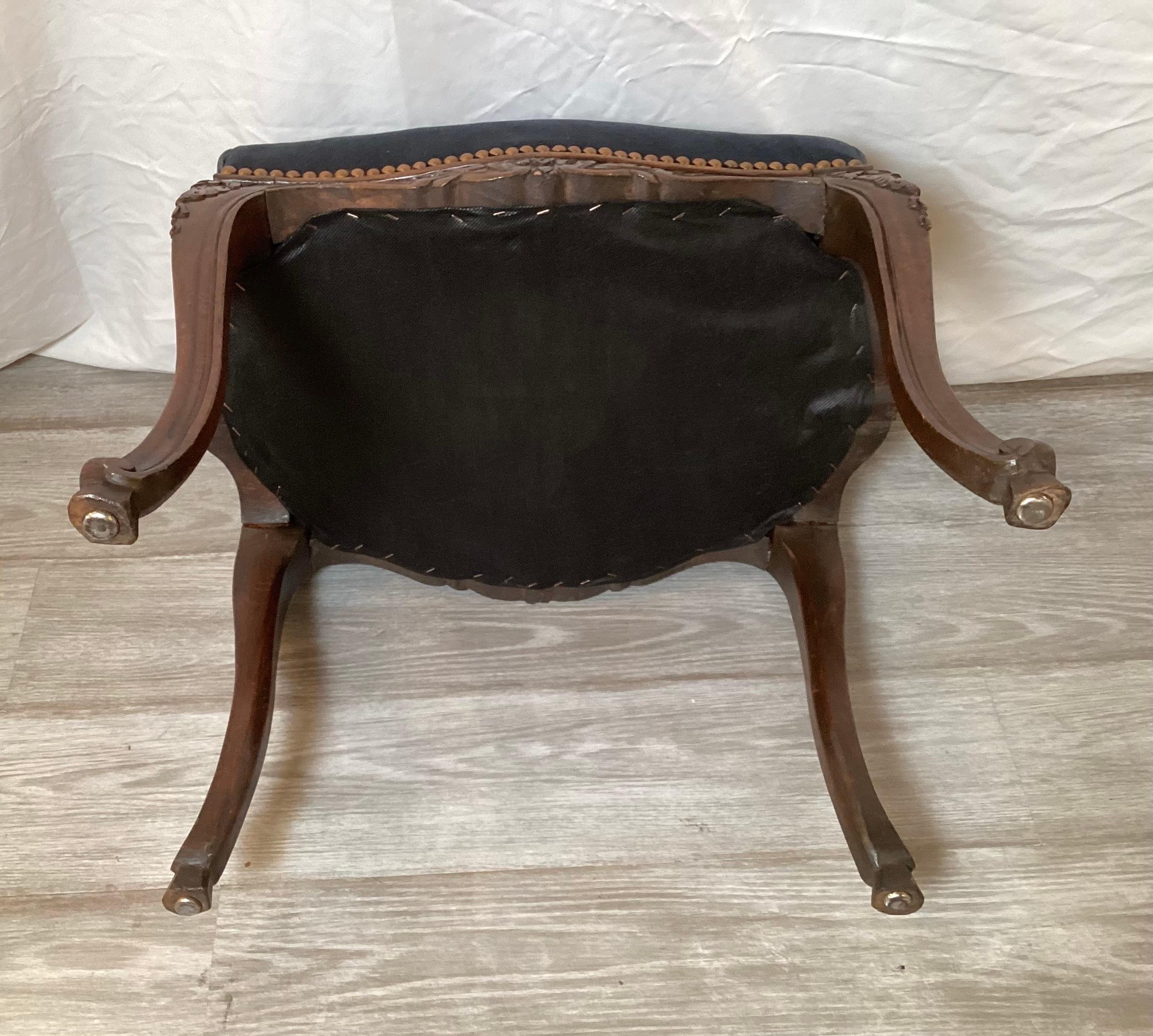 Late 19th Century Hand Craved Walnut and Velvet Bench For Sale 2