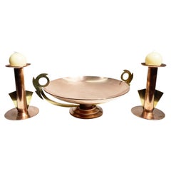 Late 19th Century Hand-Hammered Copper Tray with Candle Holders