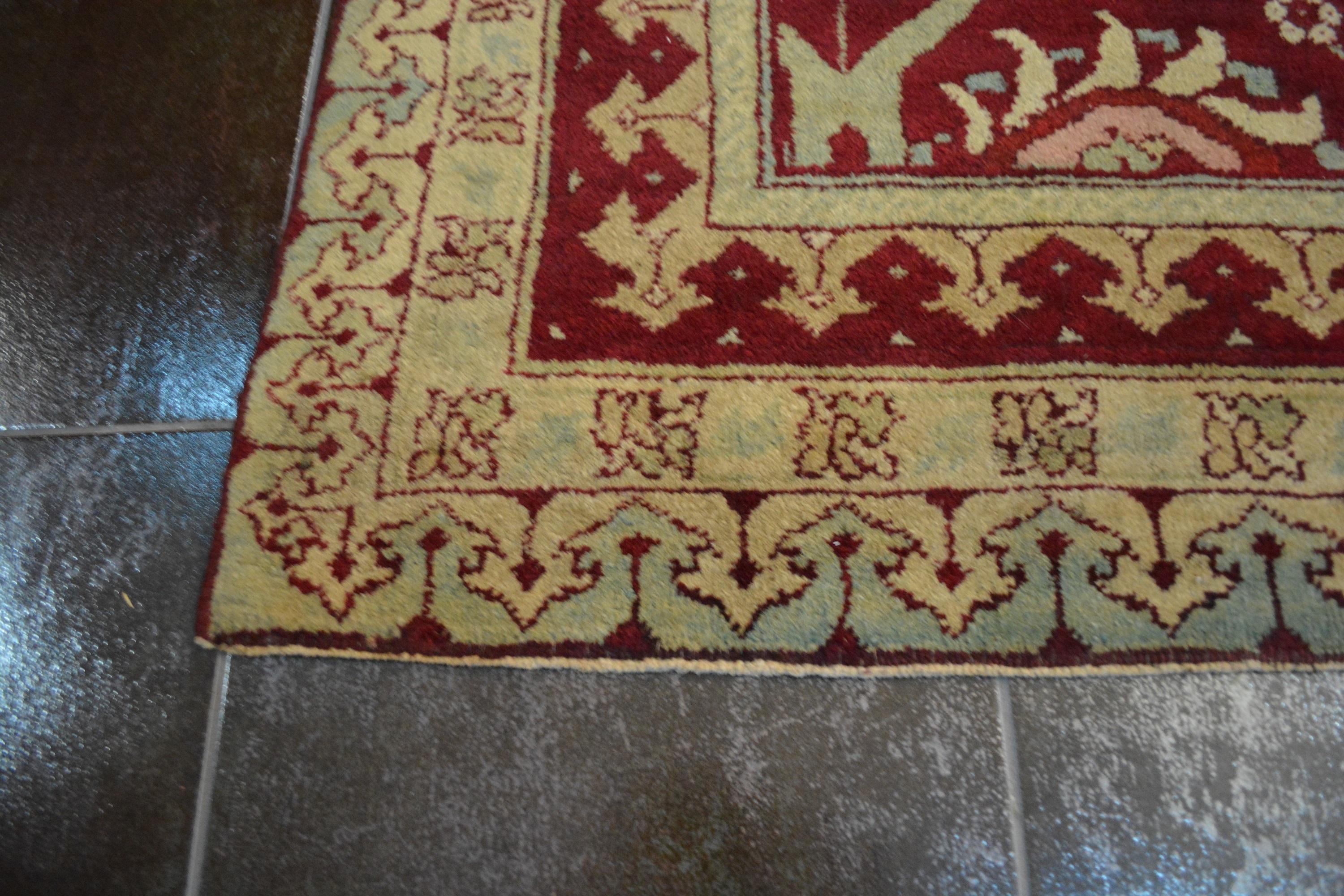 Late 19th Century Hand Knotted Red and Golden Wool Agra North Indian Rug For Sale 1