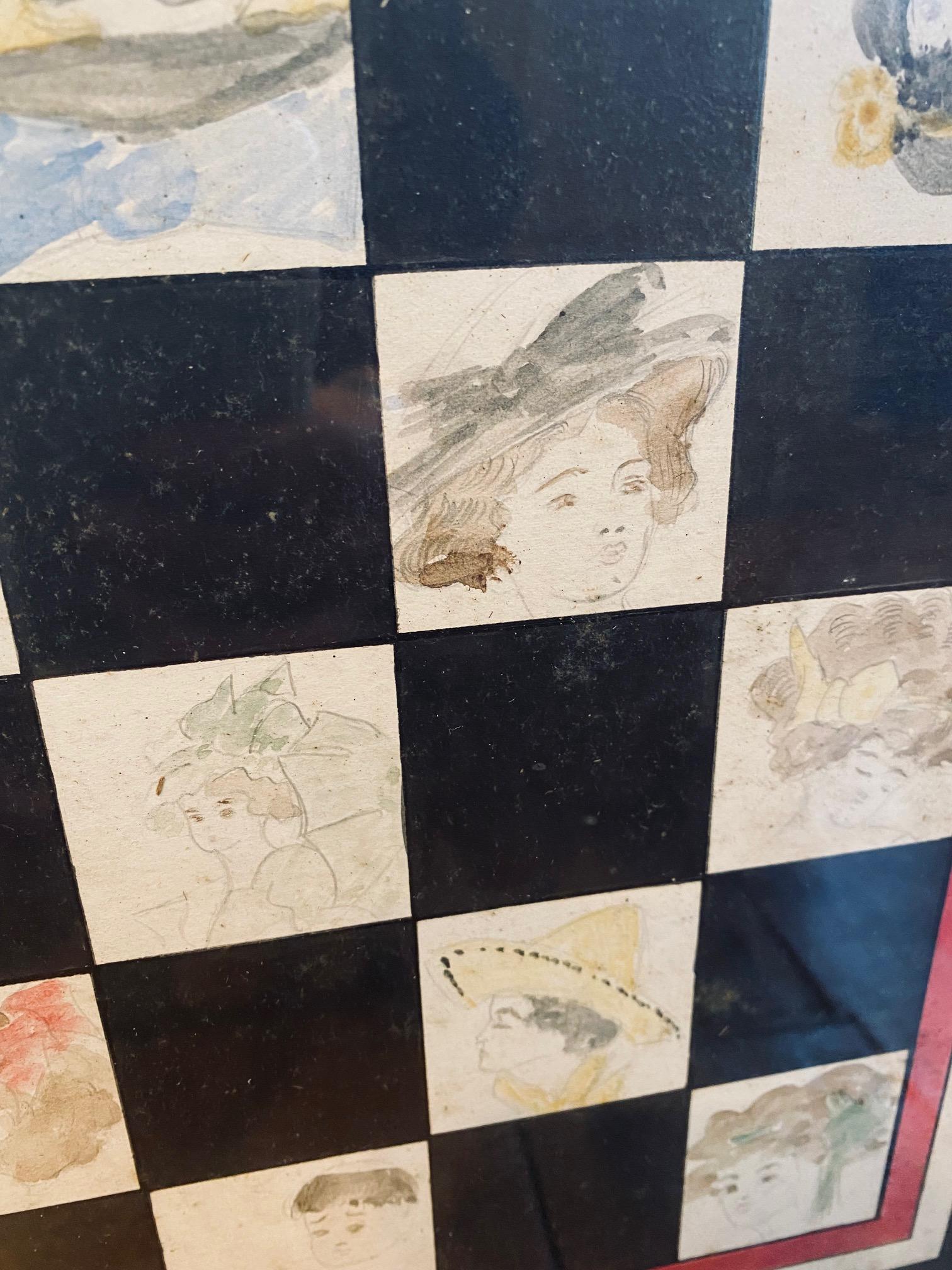 American Late 19th Century Portrait Decorated Game Board For Sale