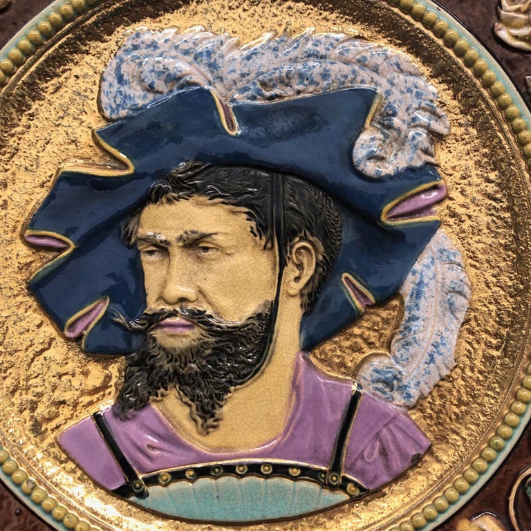 Late 19th Century Hand Painted Majolica Plate with Nobleman Portrait German For Sale 5