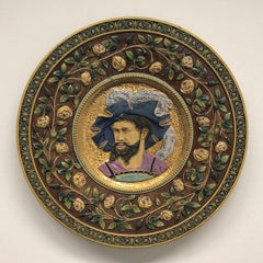 Assiette en majolique peinte à la main de la fin du 19ème siècle avec portrait de Nobleman Allemand