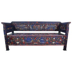 Banc de rangement scandinave peint à la main fin XIXe siècle
