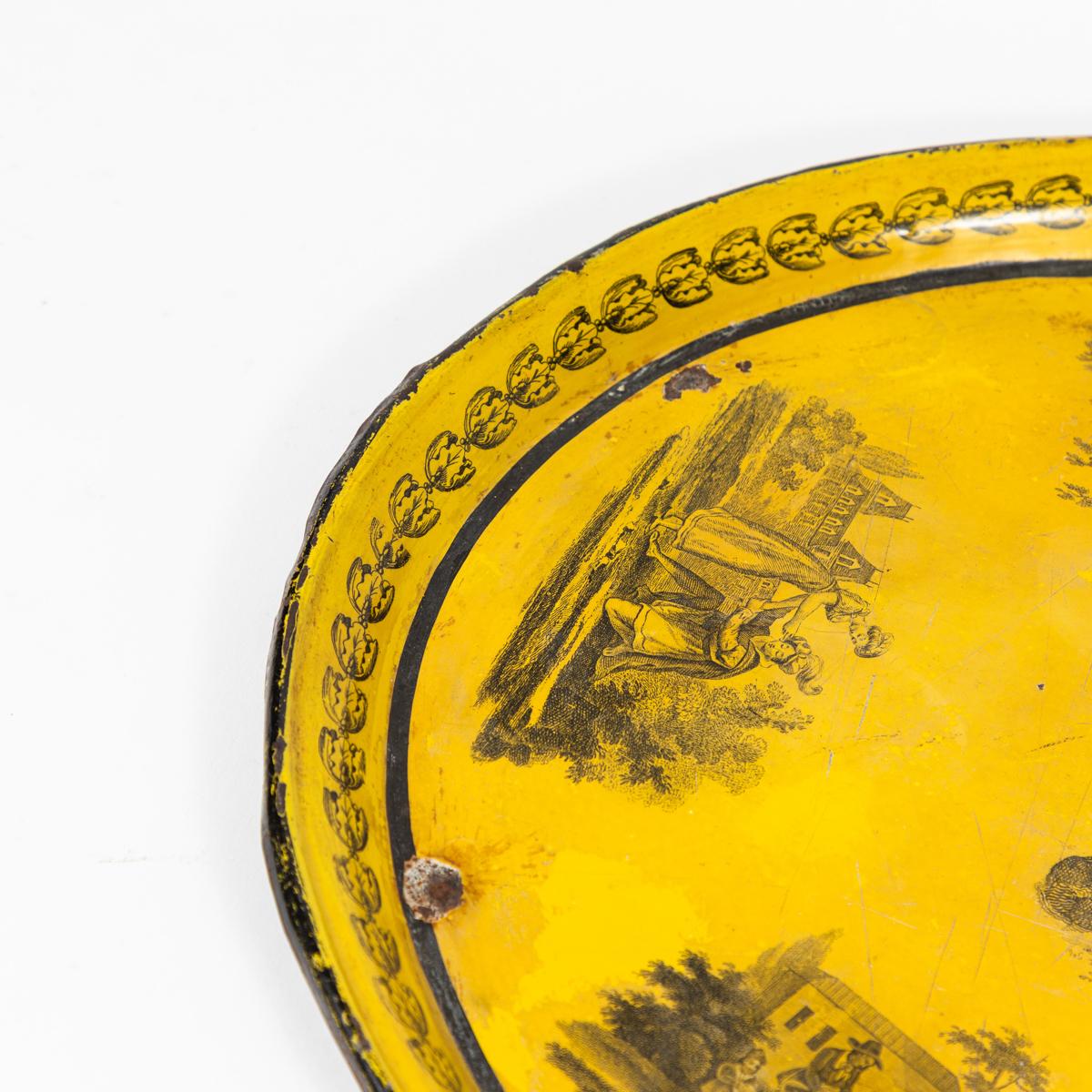 George III Early 19th Century Hand Painted Yellow Tole Tray For Sale