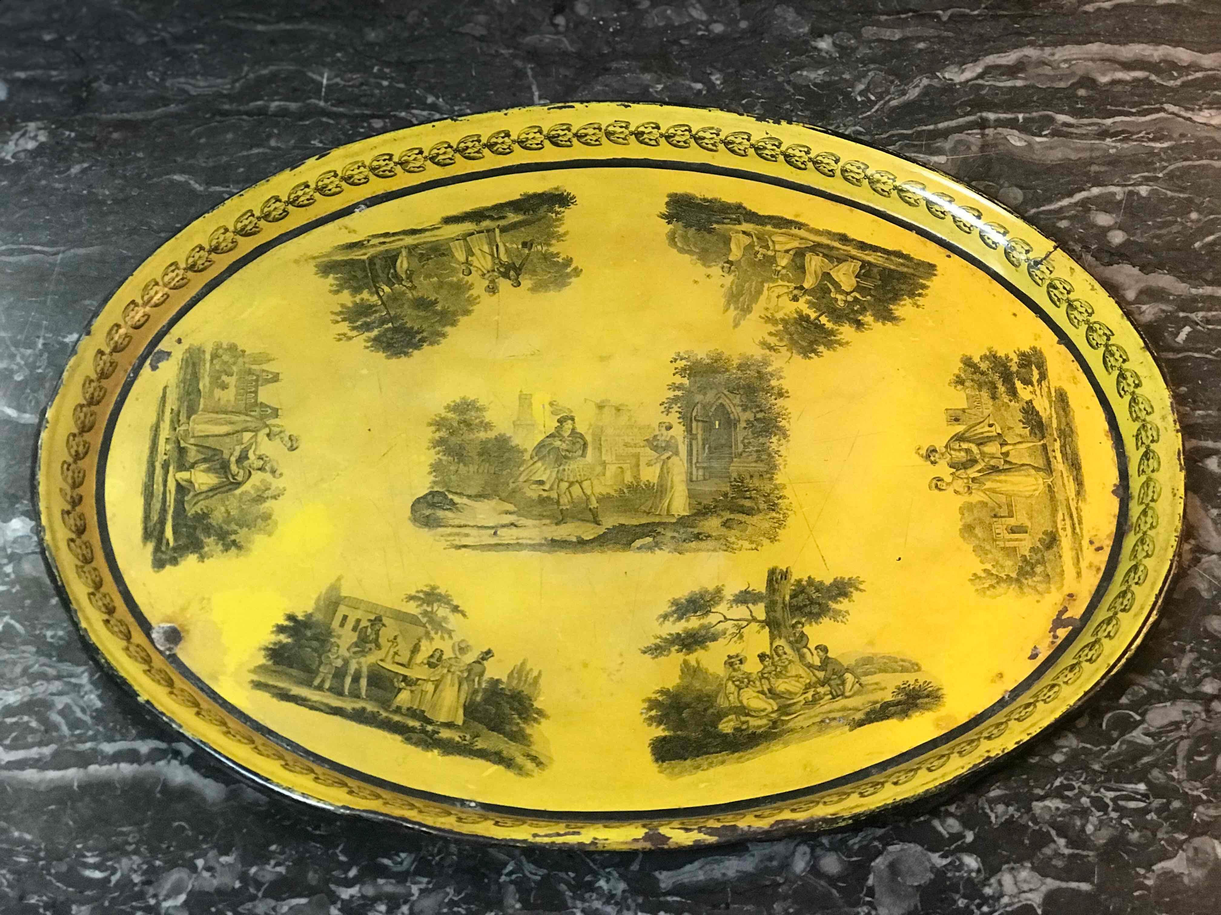 George III Late 19th Century Hand-Painted Yellow Tole Tray