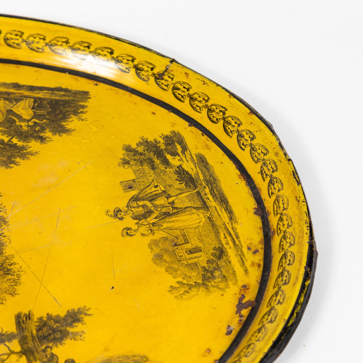 French Early 19th Century Hand Painted Yellow Tole Tray For Sale