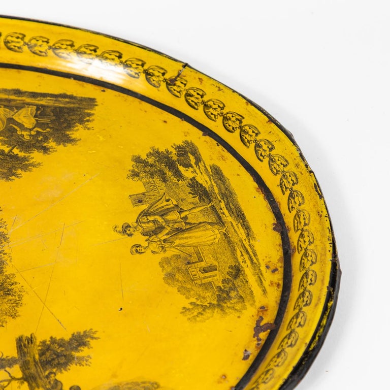 PLATEAU OVAL XIXÈME tôle peinte à la main, papillon & bouquet, Napoléon III EUR 175,00 - FR