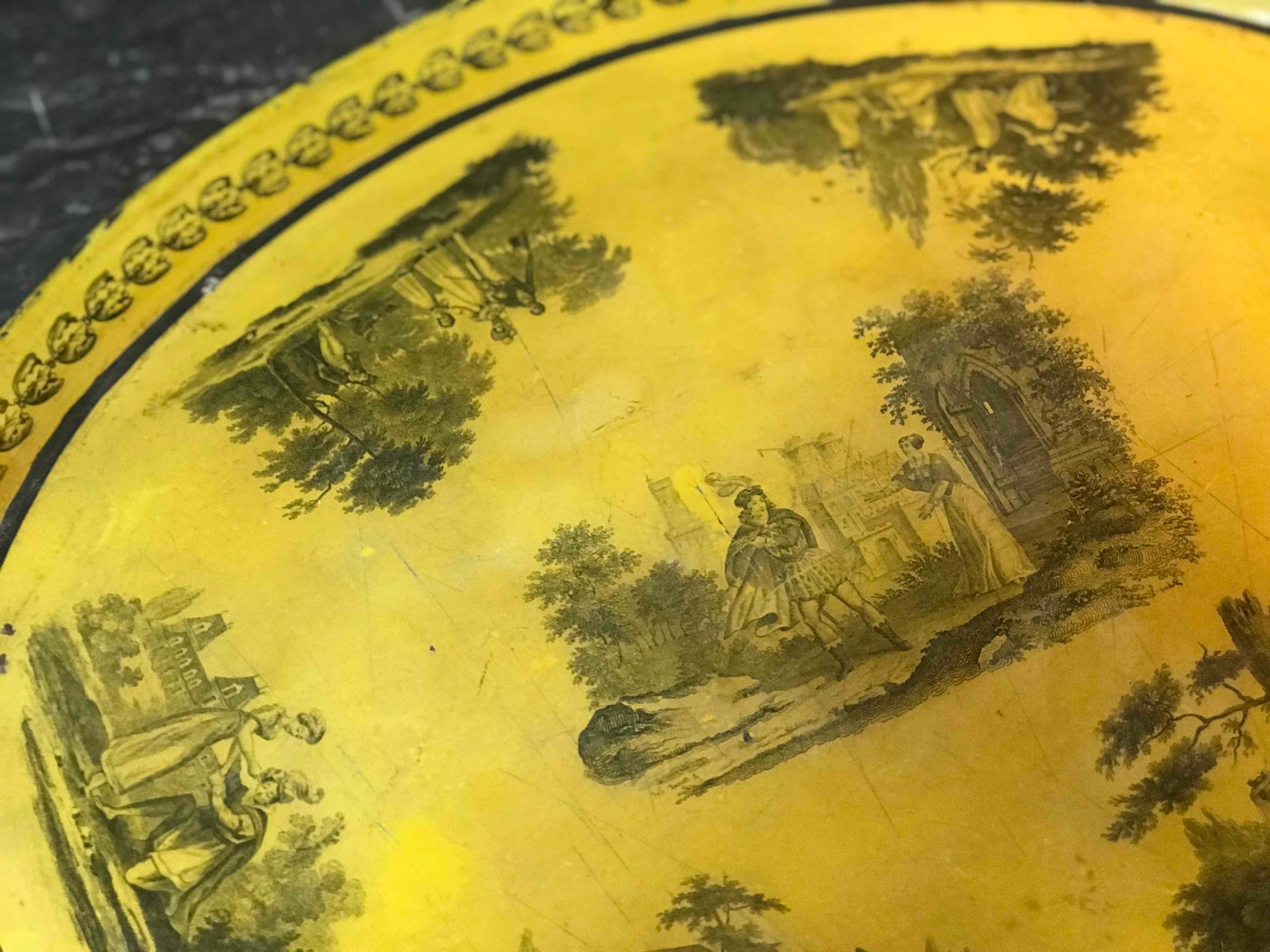 French Late 19th Century Hand-Painted Yellow Tole Tray