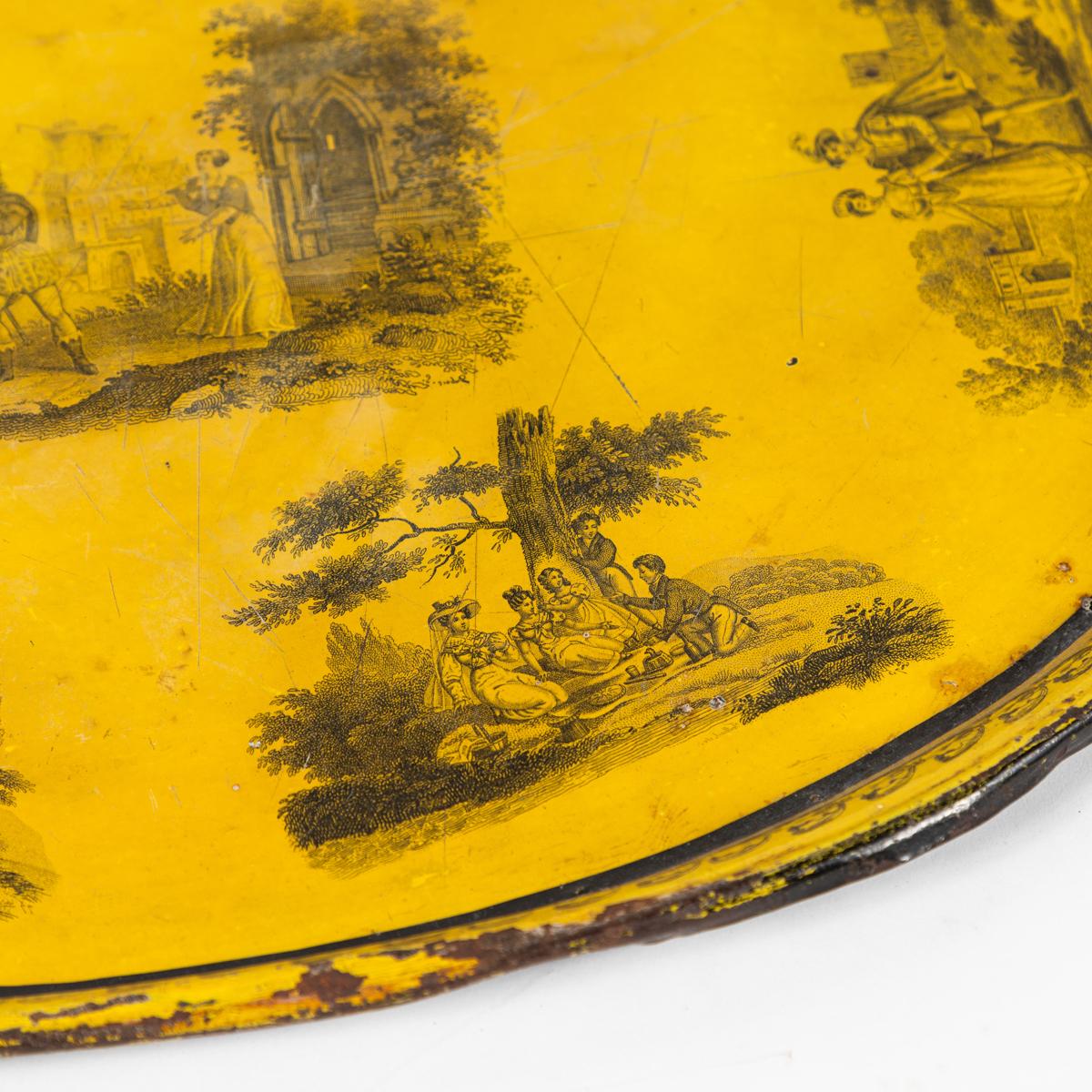 Early 19th Century Hand Painted Yellow Tole Tray In Good Condition For Sale In Los Angeles, CA