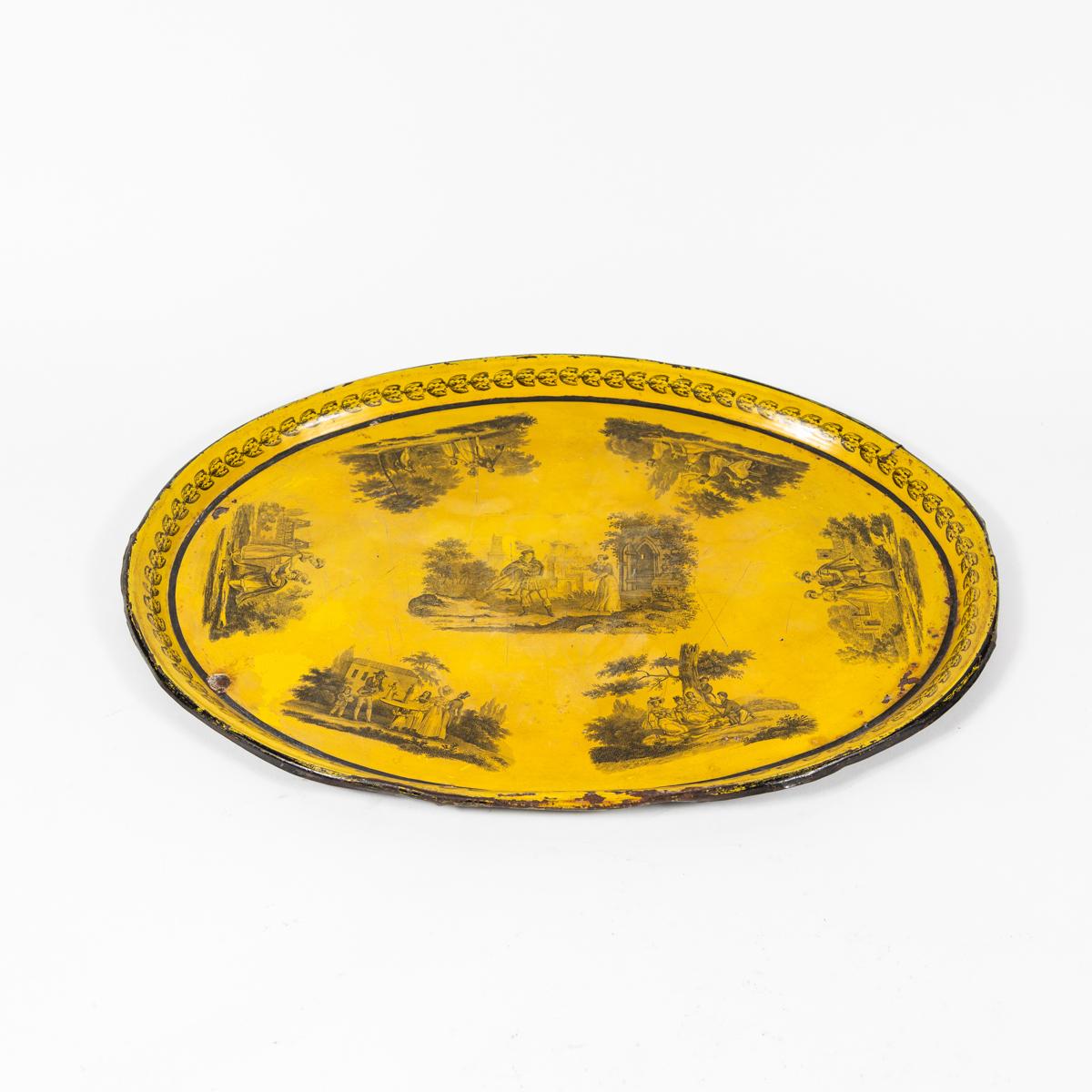 Metal Early 19th Century Hand Painted Yellow Tole Tray For Sale