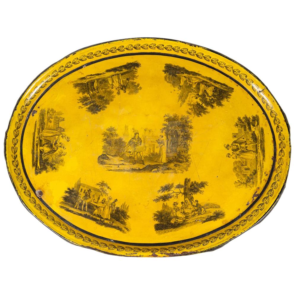 Early 19th Century Hand Painted Yellow Tole Tray For Sale