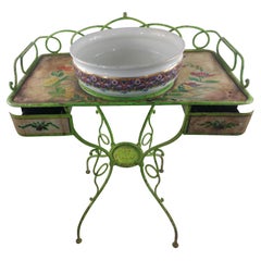 Late 19th Century Hand Papinted Tole French Washstand with Basin