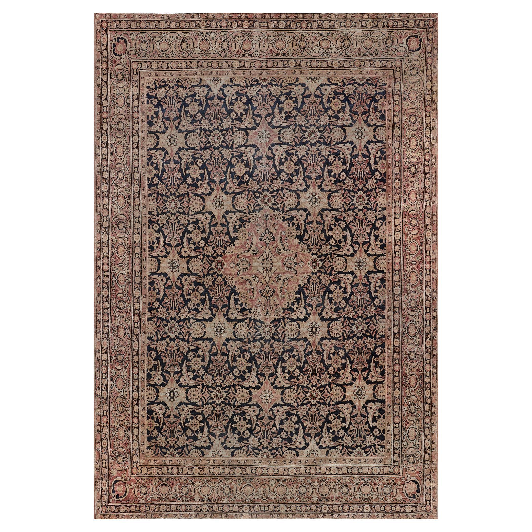 Late 19th Century Hand-woven Antique Wool Persian Kirman For Sale