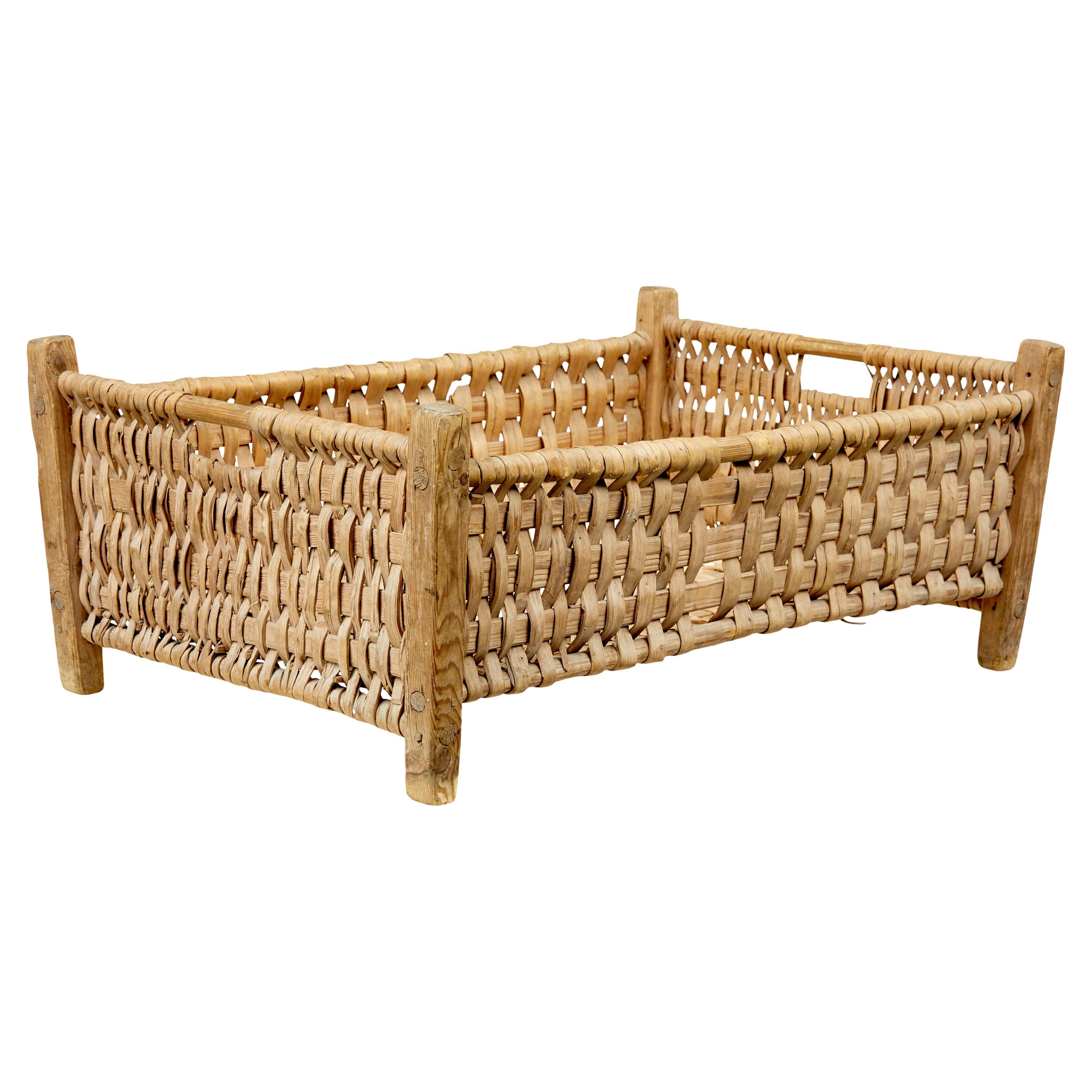 Late 19th century hand woven Swedish pine basket For Sale