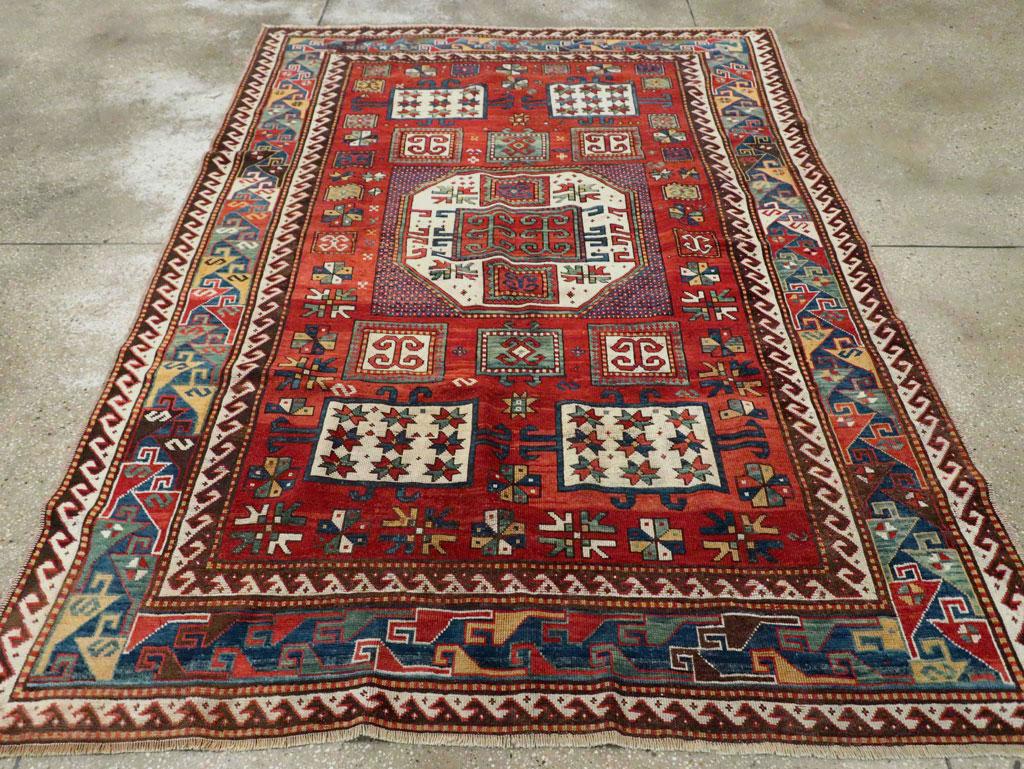 Hand-Knotted Late 19th Century Handmade Caucasian Kazak Accent Rug For Sale