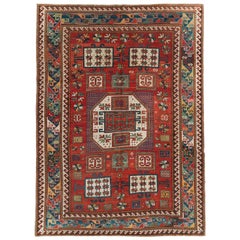 Antique Late 19th Century Handmade Caucasian Kazak Accent Rug