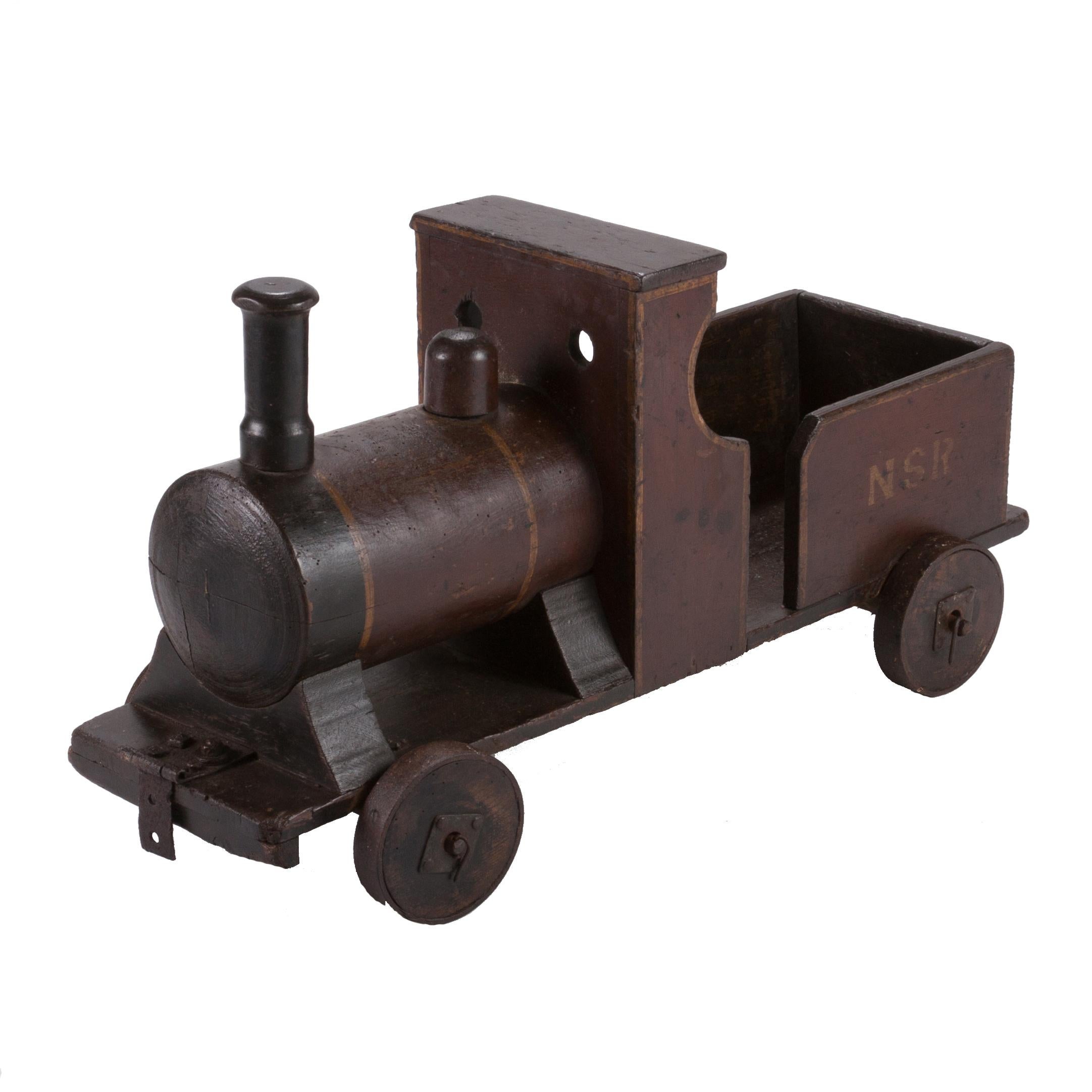 Late 19th Century Handmade Painted Wood Toy Train