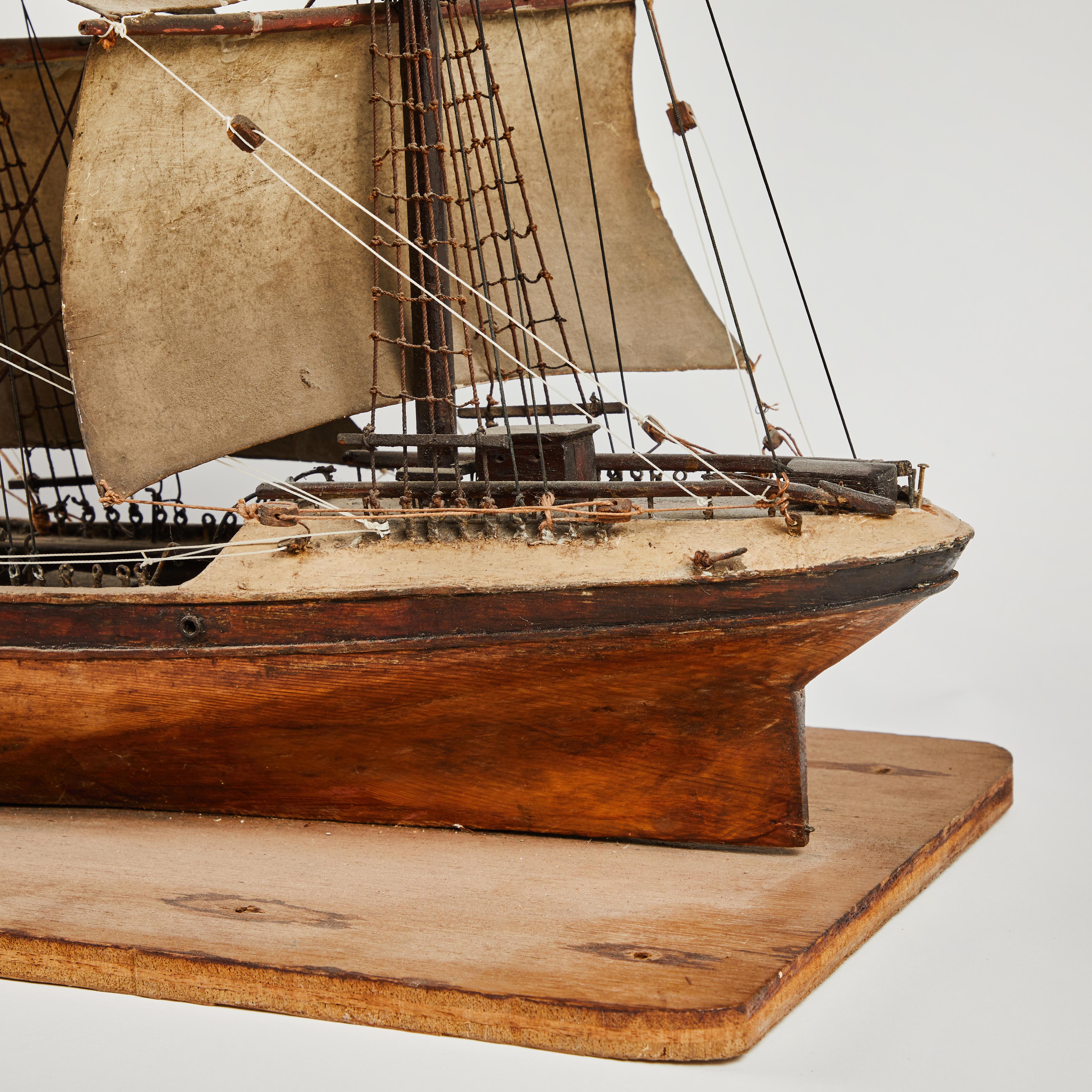 Late 19th century handmade wooden ship model from France. 